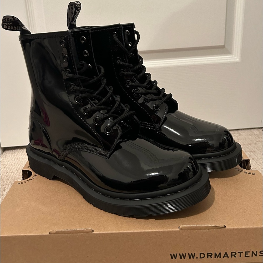 SOLD Women's Black Patent Dr.Martens Boots - Picture 1 of 9